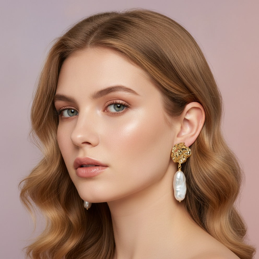 Baroque Pearl Drop Earrings - Gold Pearl