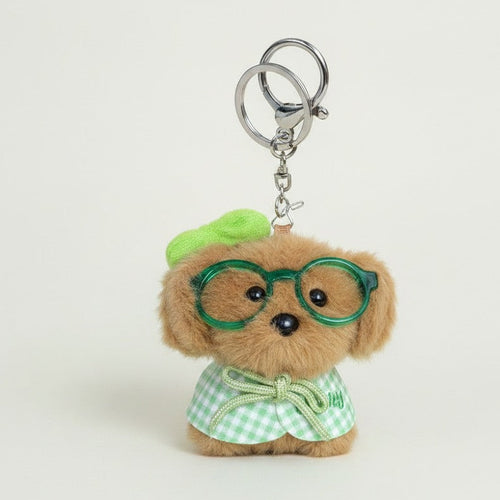 Adorable Puppy Plush Keychain with Glasses – novelty & toys (view 1)