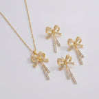 Rhinestone Bow Necklace & Earring Set - Gold