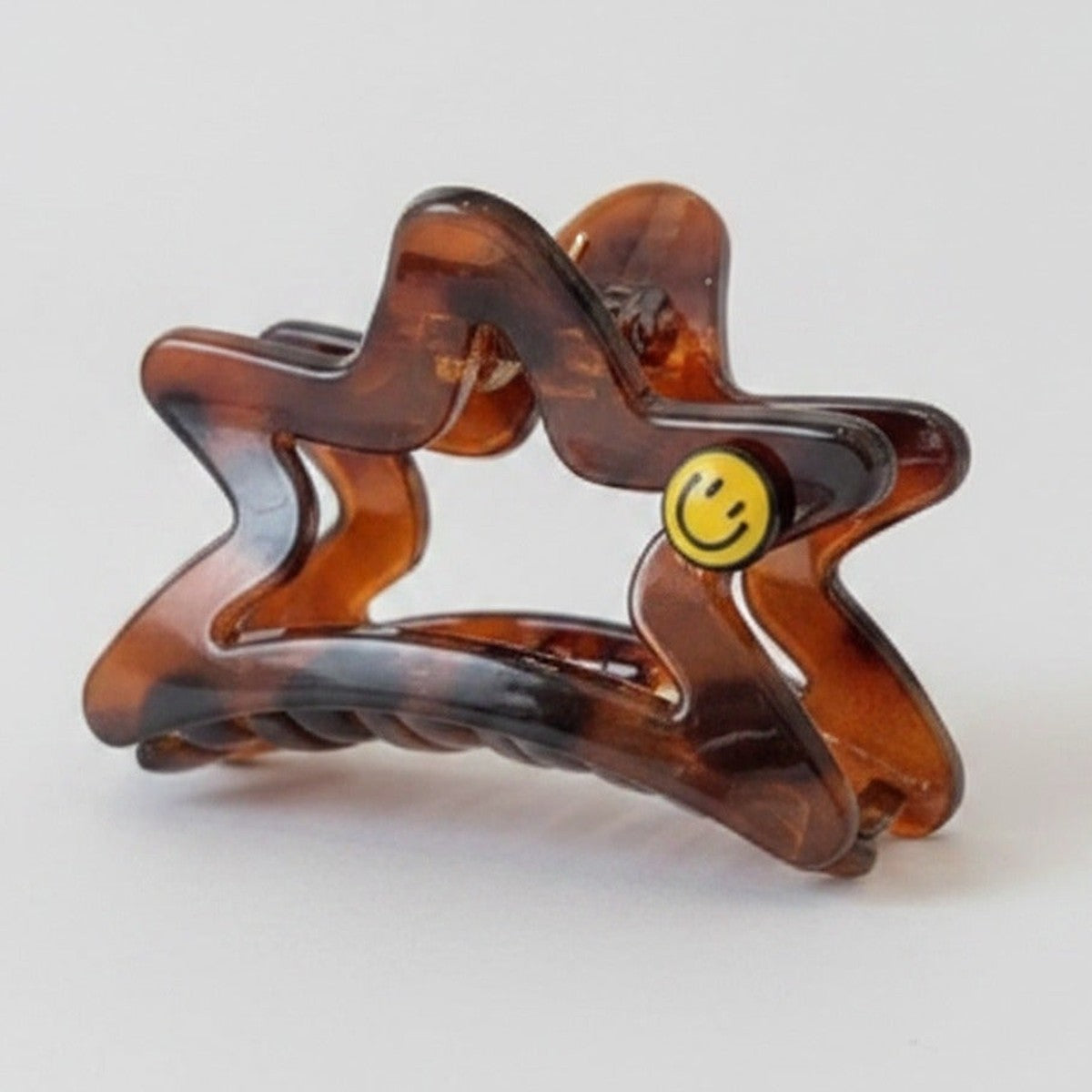 Star Hair Claw With Smiley Charm - Tortoiseshell Smiley – hair accessories (view 1)