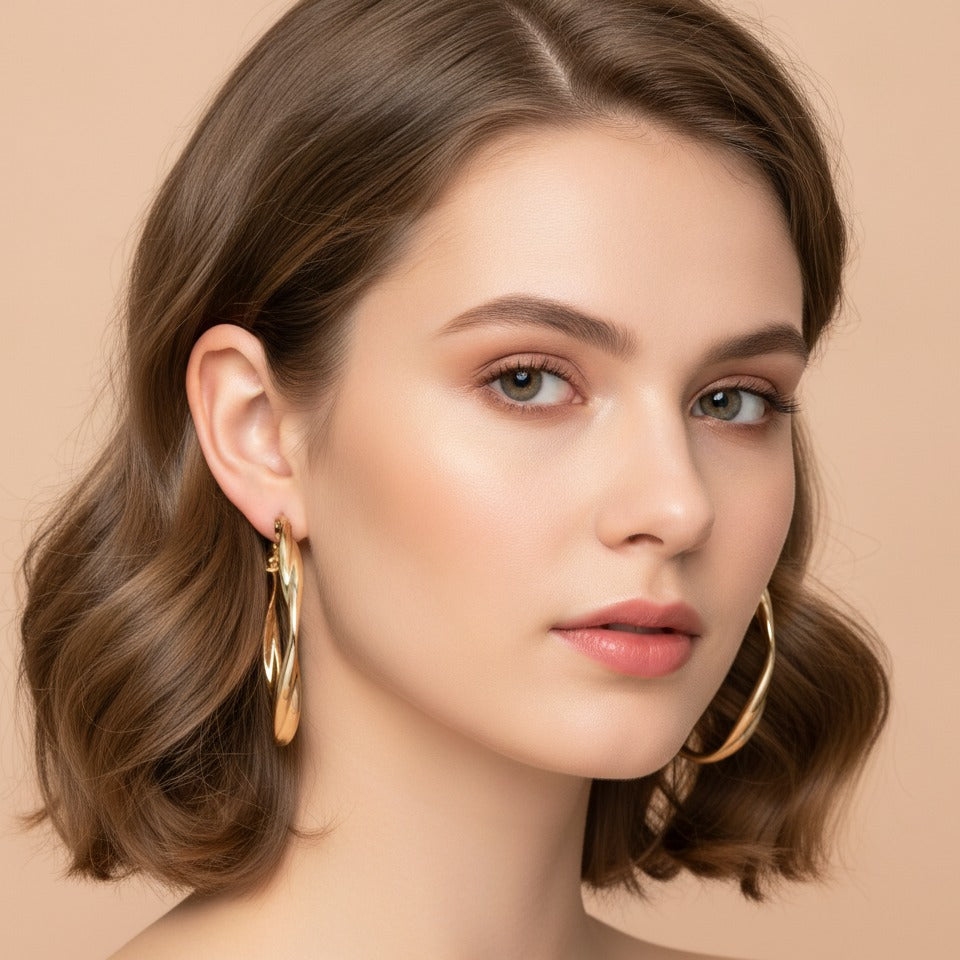 Twisted Oval Hoop Earrings - Gold