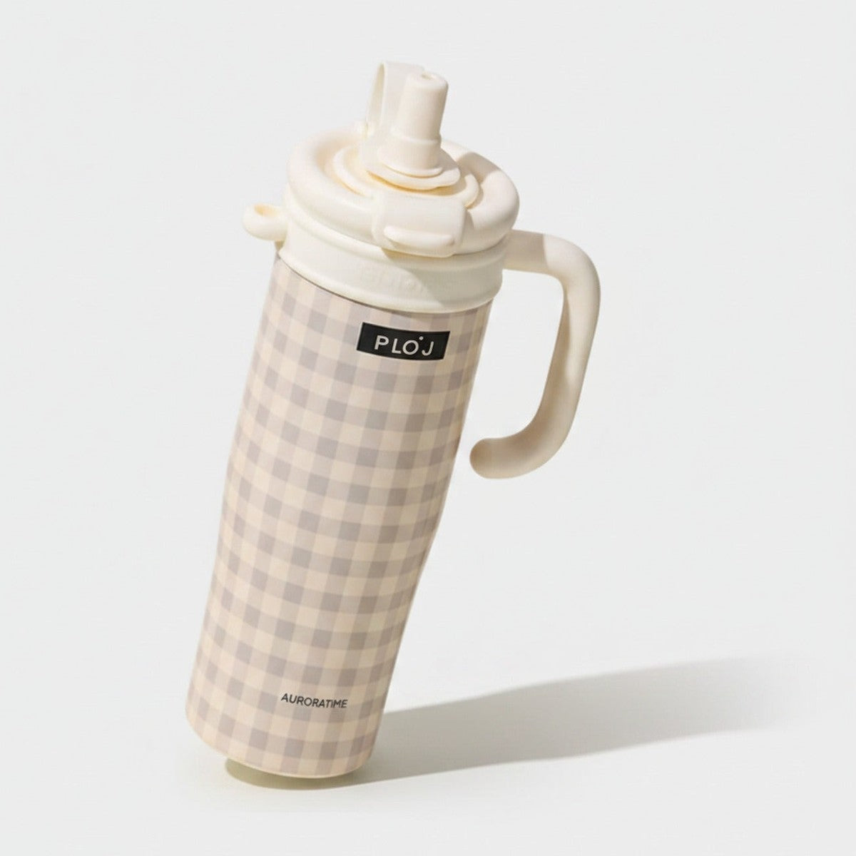 Cream Checkered Kids' Sippy Cup – novelty & toys (view 1)
