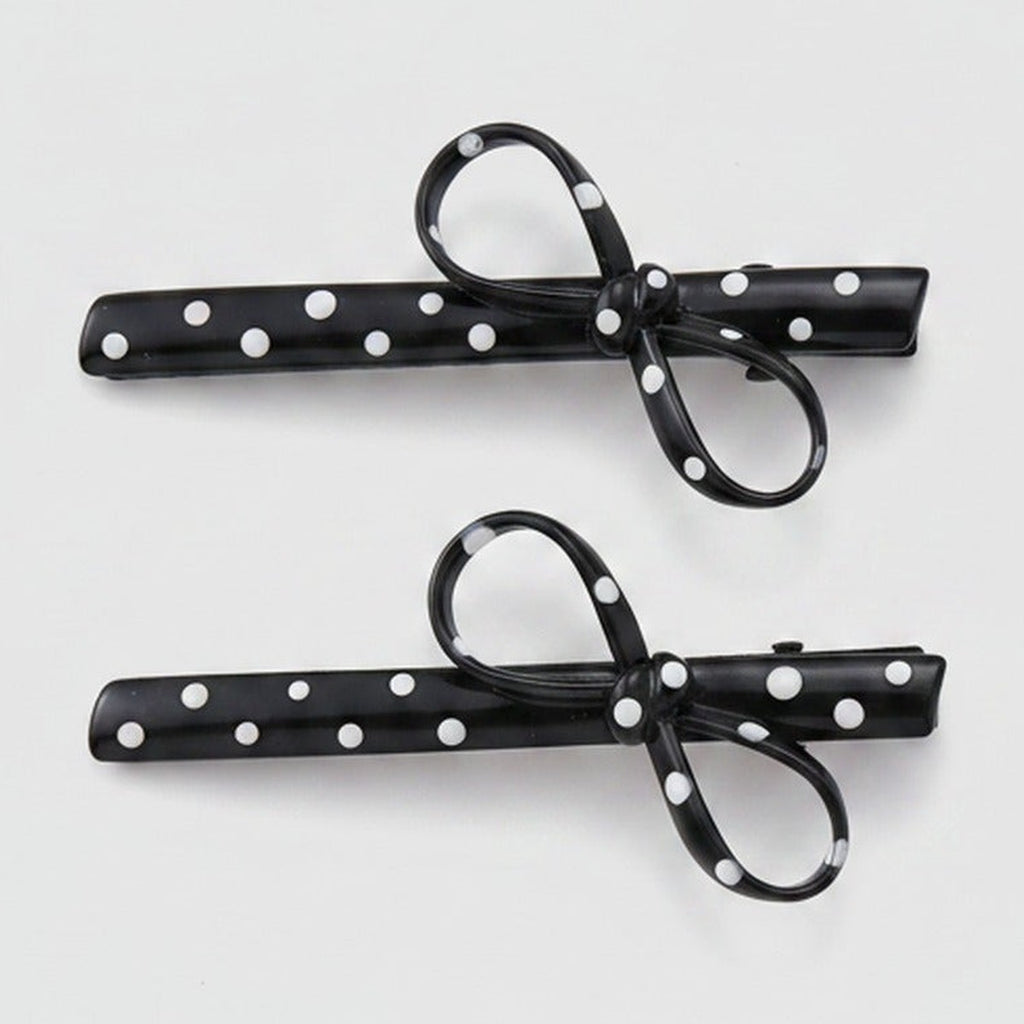 Black Polka Dot Bow Hair Clips Pair – hair accessories (view 1)