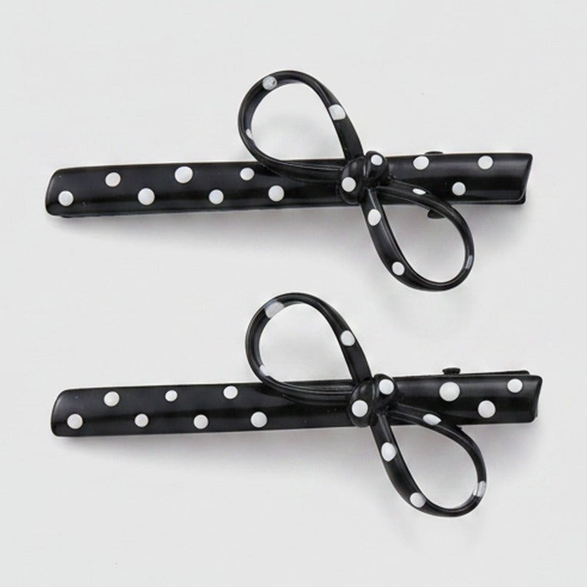 Black Polka Dot Bow Hair Clips Pair – hair accessories (view 1)