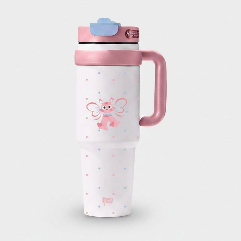 Butterfly Cat Pink Insulated Tumbler With Handle – novelty & toys (view 1)