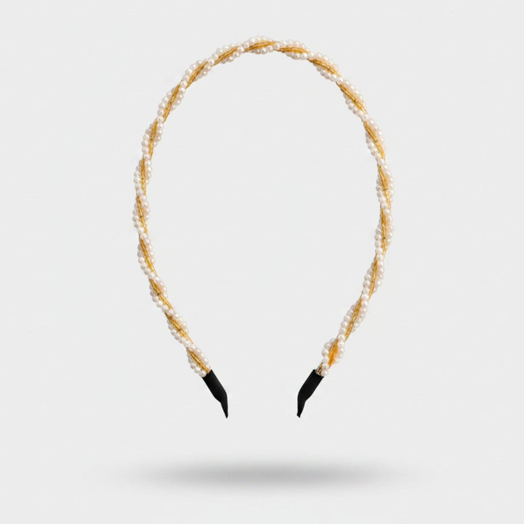 Pearl Beaded Gold Twisted Headband – hair accessories (view 1)