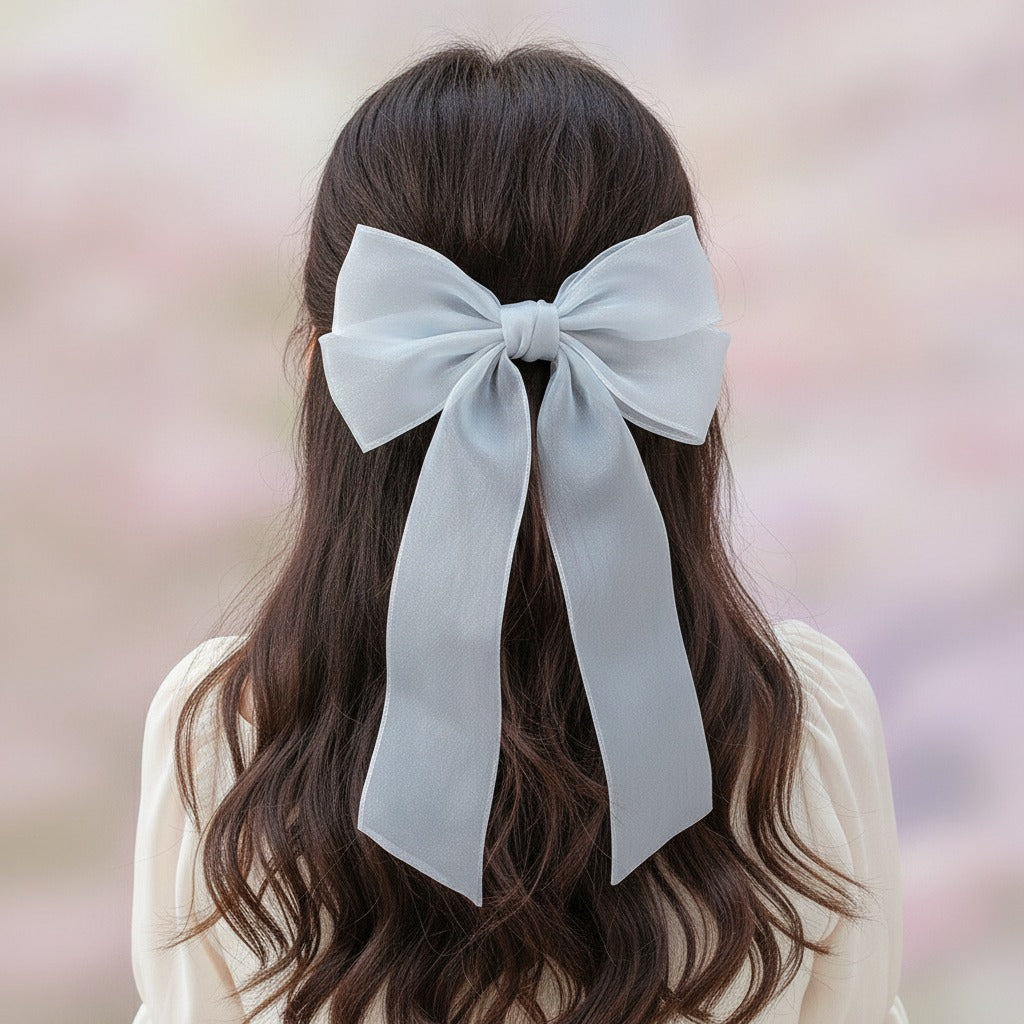Satin Bow Hair Claw - Blue