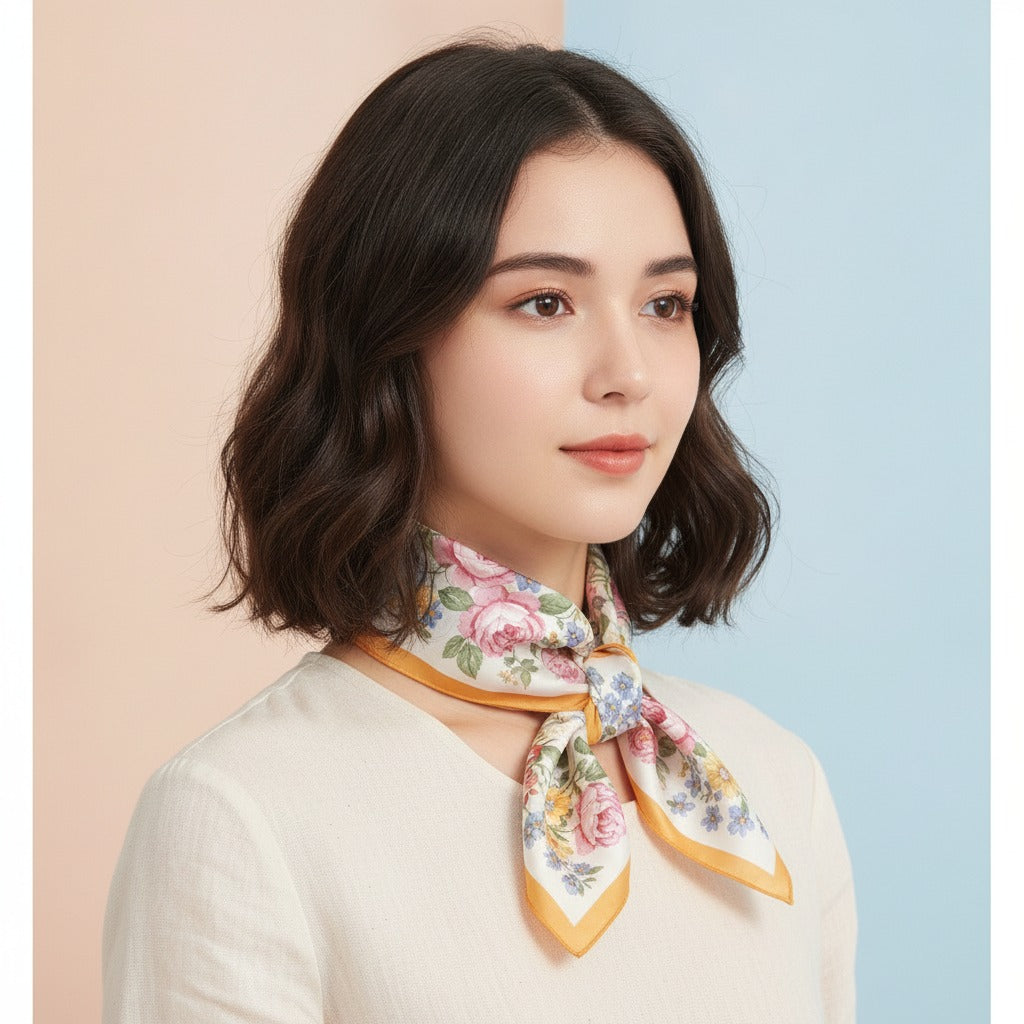Vintage Floral Square Scarf - Purple Border Alt