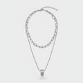 Silver Layered Chain Necklace With Rhinestone Pendant – jewelry (view 1)