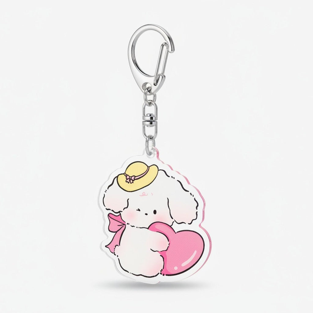 Cute Puppy Heart Acrylic Keychain With Hat – novelty & toys (view 1)