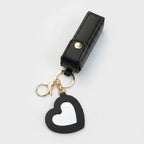 Heart Cutout Leather Keychain - Black