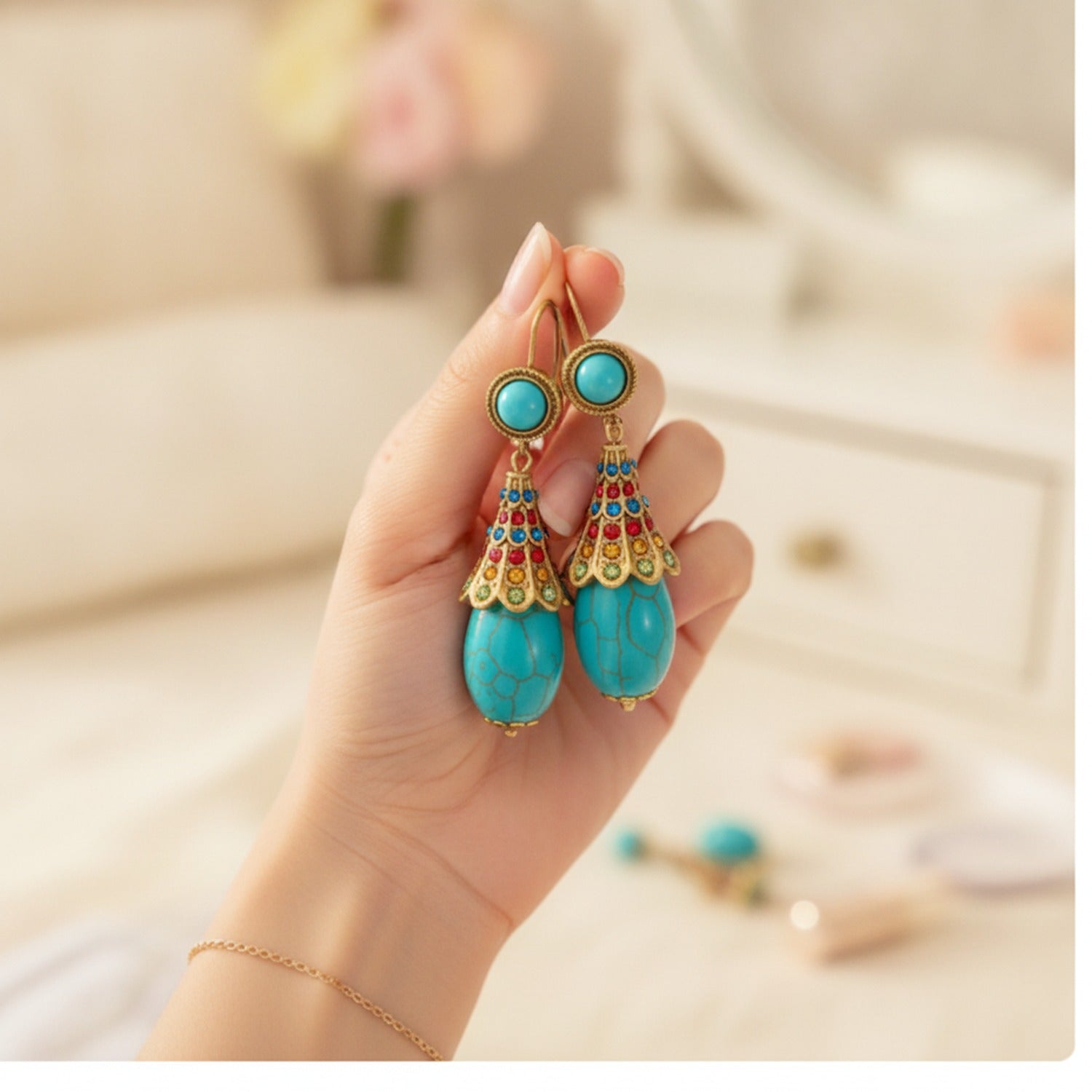Turquoise Drop Statement Earrings Turquoise