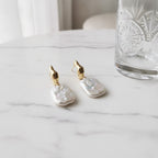 Twisted Pearl Drop Earrings - Square Pearl