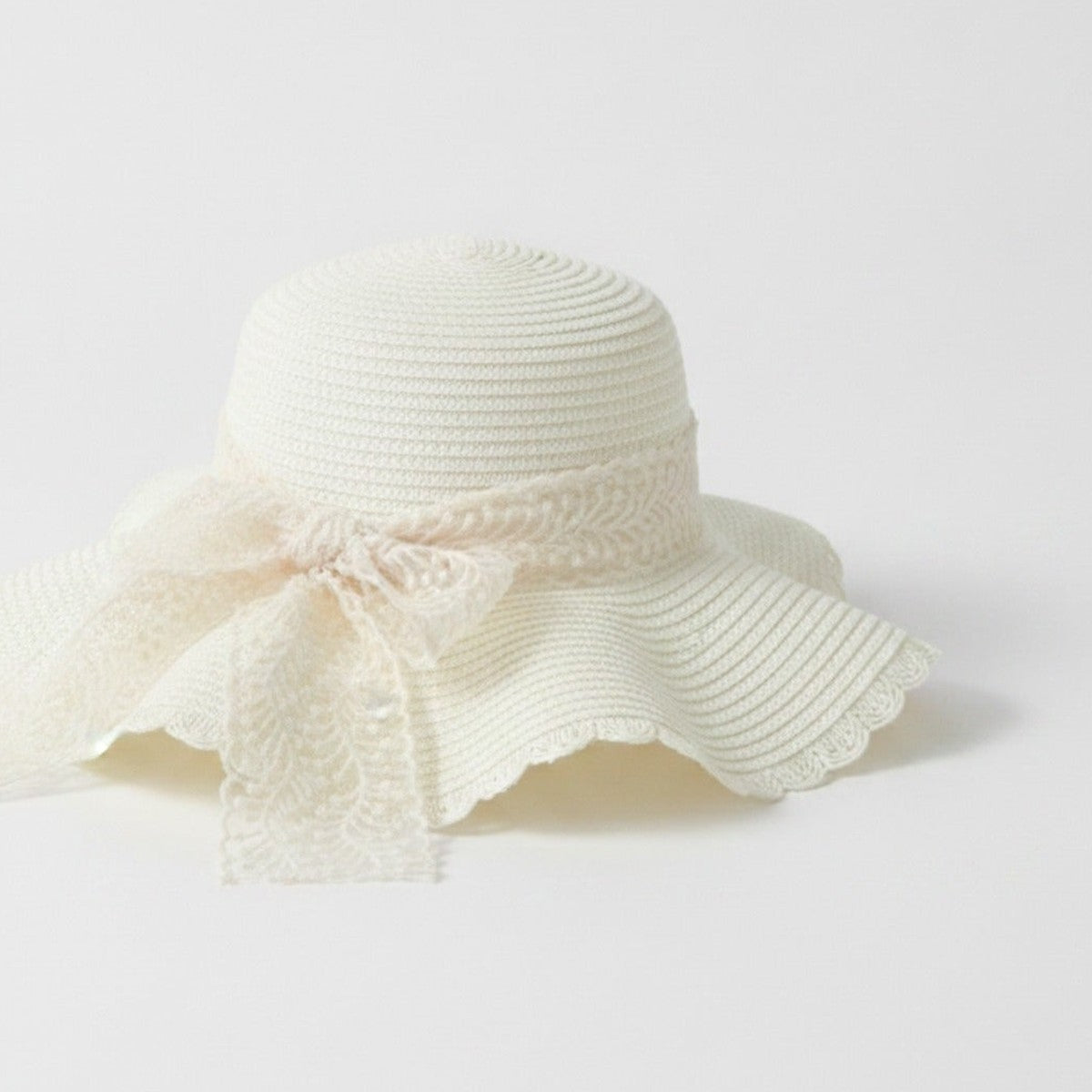 Cream Crochet Bucket Hat With Lace Bow – apparel accessories (view 1)