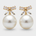 Pearl Drop Earrings With Rhinestone Bow Detail – jewelry (view 1)