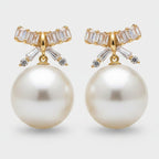 Pearl Drop Earrings With Rhinestone Bow Detail – jewelry (view 1)
