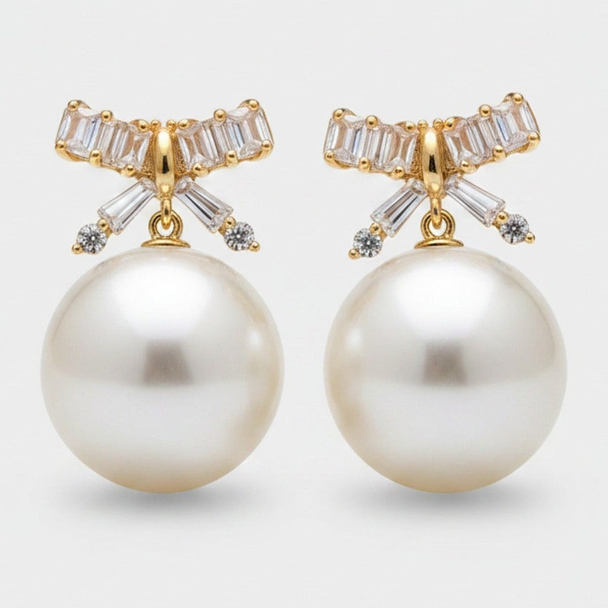 Pearl Drop Earrings With Rhinestone Bow Detail – jewelry (view 1)