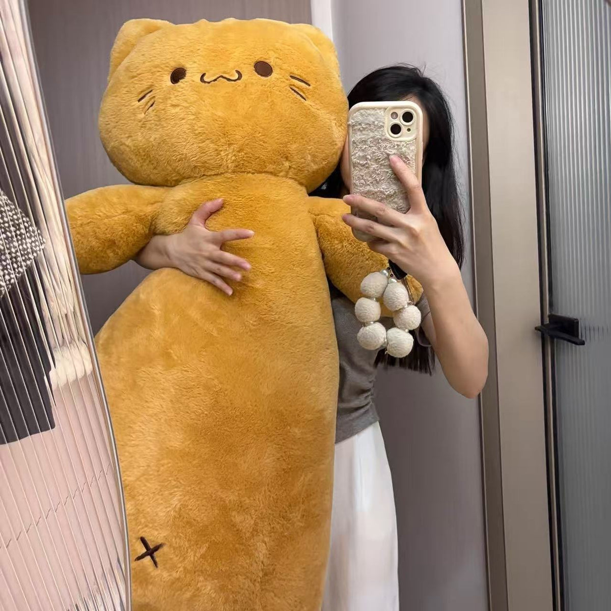 Cute long cat pillow - Yellow