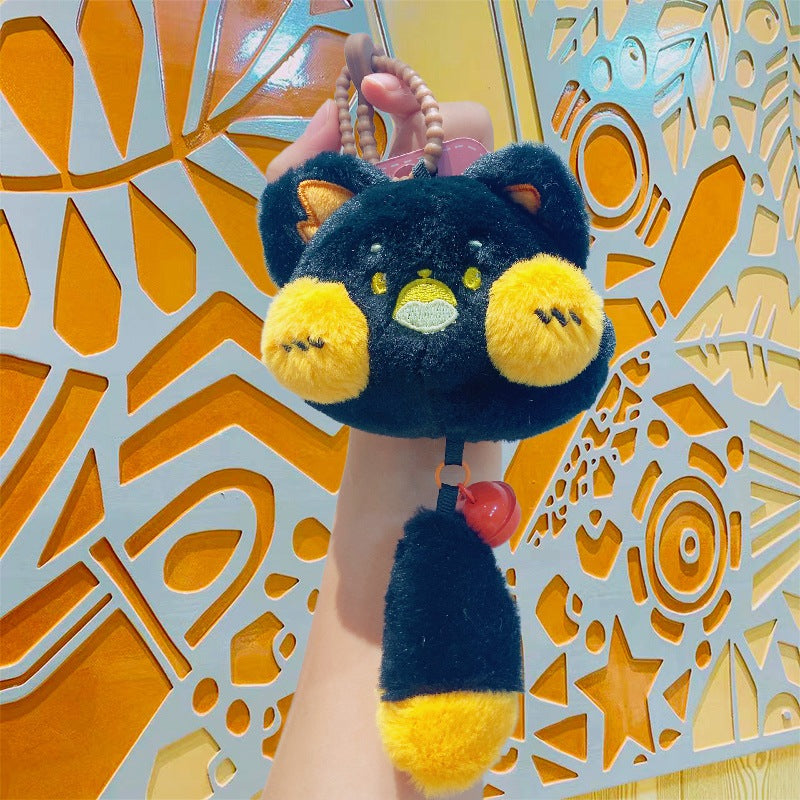 Bell Cat Plush Keychain Cute Bag Charm Gift Toy - Black