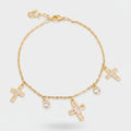 Gold Cross Charm Bracelet With Rhinestones – jewelry (view 1)