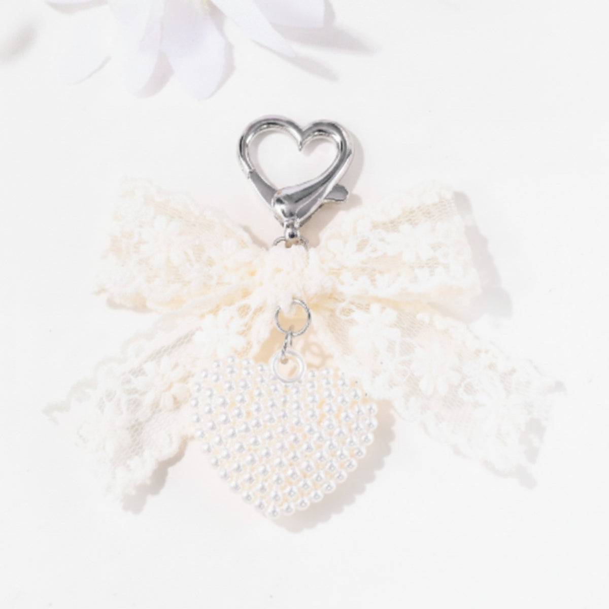 Lace Wing Heart Bag Charm - Beige