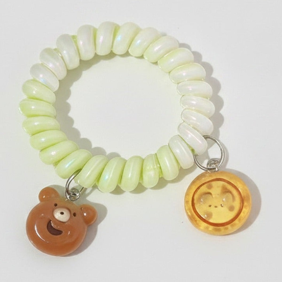 Pastel Yellow Spiral Hair Tie With Bear Charm – hair accessories (view 1)
