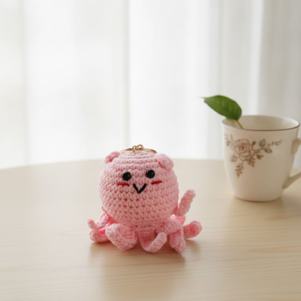 Mini Crochet Turtle Keychain DIY Kit - Pink Octopus