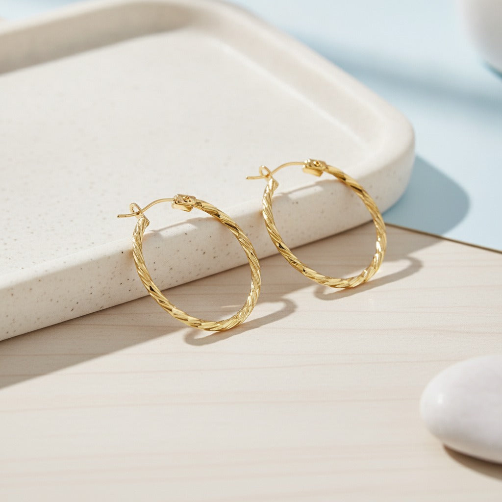 Twisted Rope Hoop Earrings - Gold