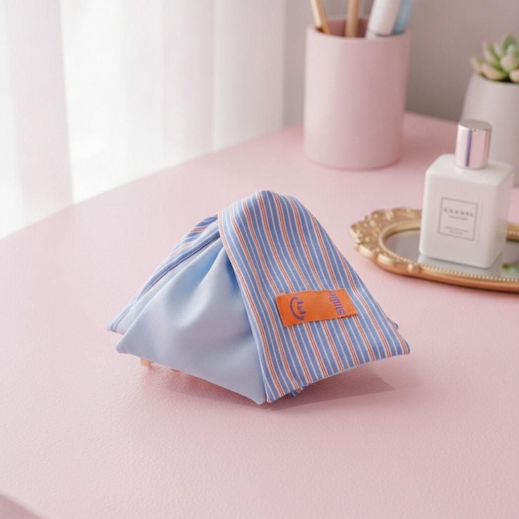 Striped Hair Claw Clip - Light Blue Stripe