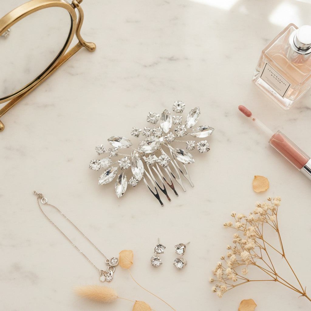 Crystallized Statement Hair Comb Silver