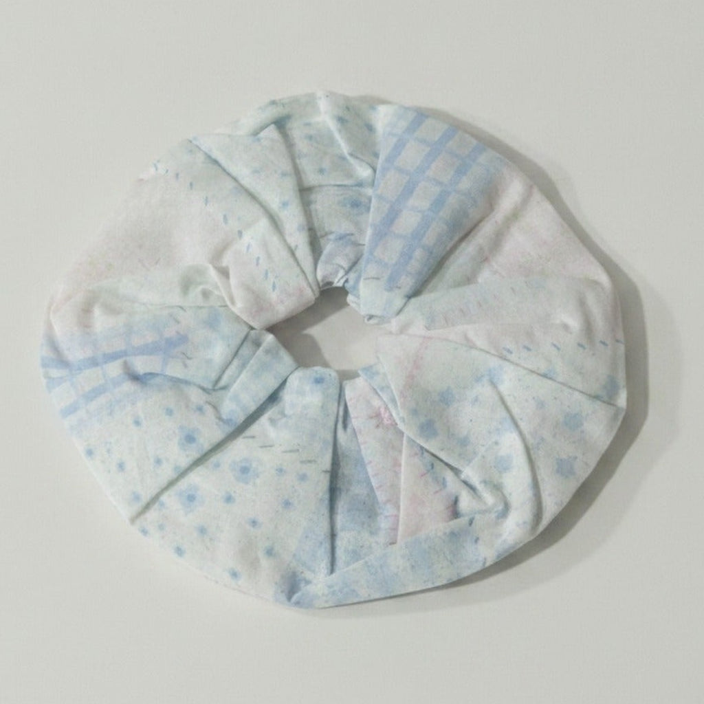 Blue Gingham Pleated Fabric Scrunchie – hair accessories (view 1)