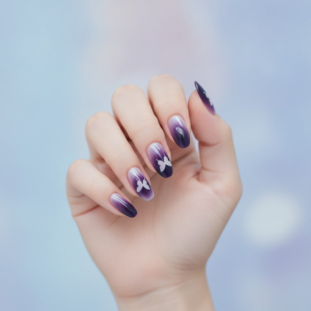 Butterfly Ombre Press-On Nails Set - Purple Ombre Butterfly