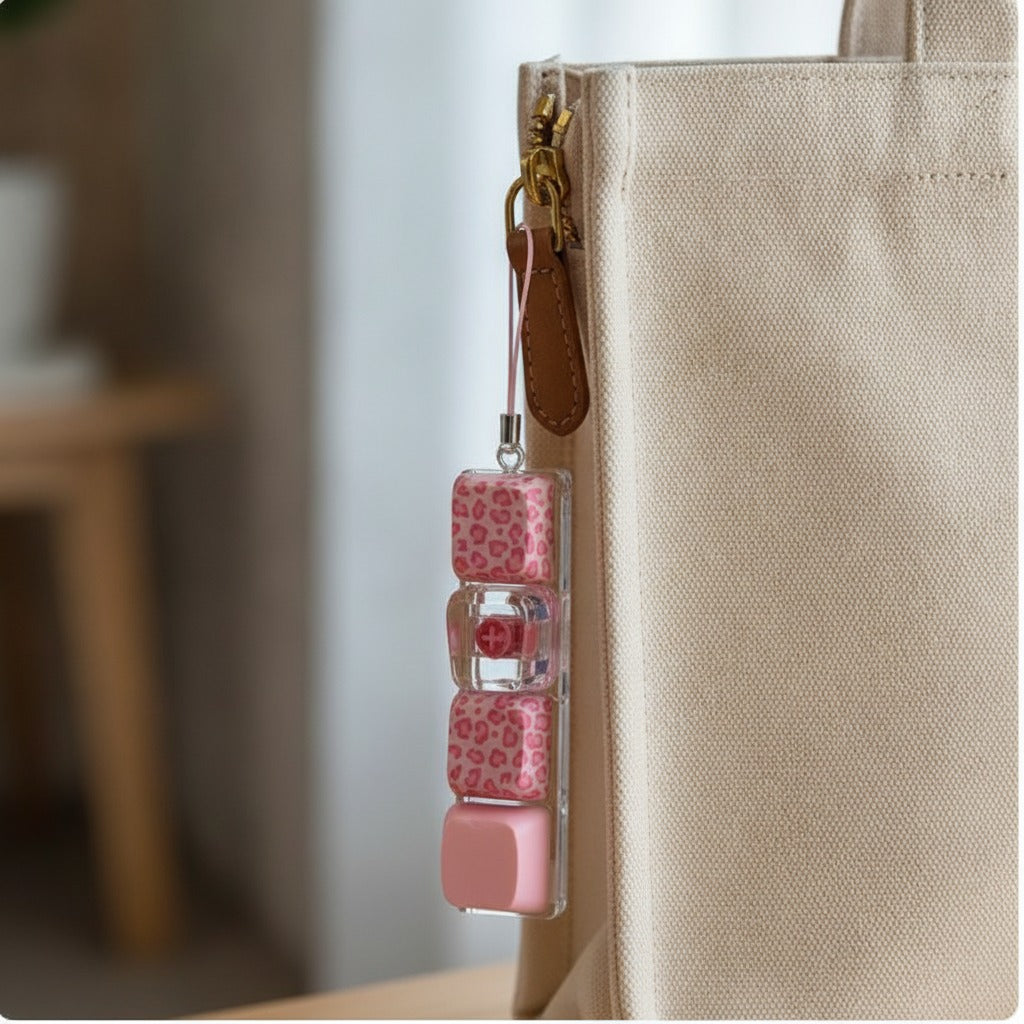 Leopard Print Nail Polish Keychain - Pink Leopard