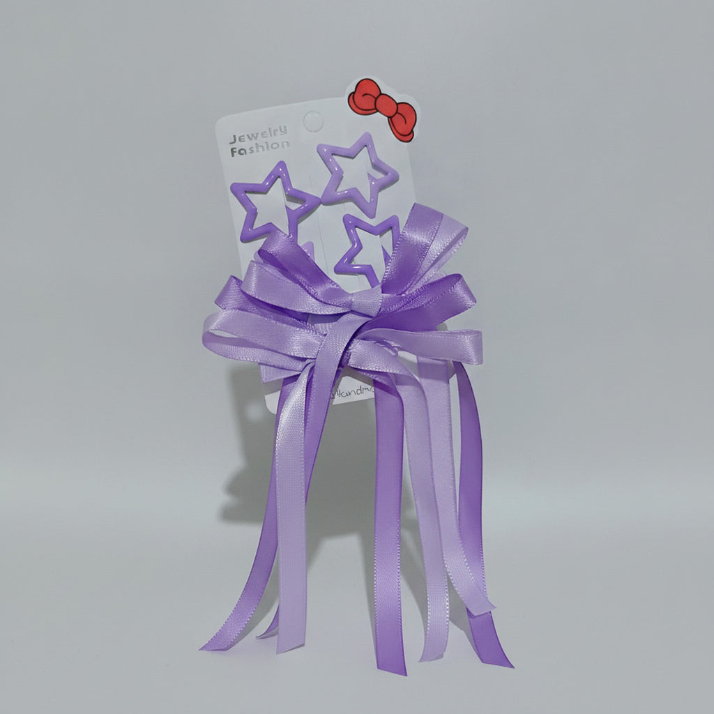 Star & Bow Hair Clip Set Dual Purple