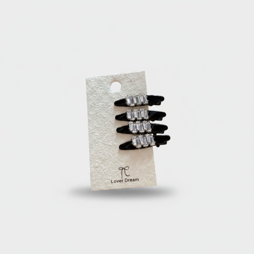 Rhinestone Black Clip Hair Pin Set Trapezoid Rhinestone