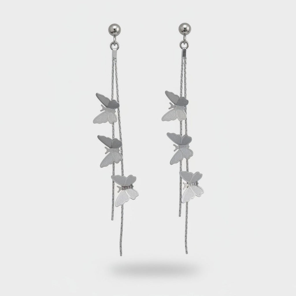 Silver Butterfly Chain Drop Earrings – jewelry (view 1)