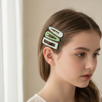 Le Ting Printed Snap Hair Clip Set Green Stripe & Bunny