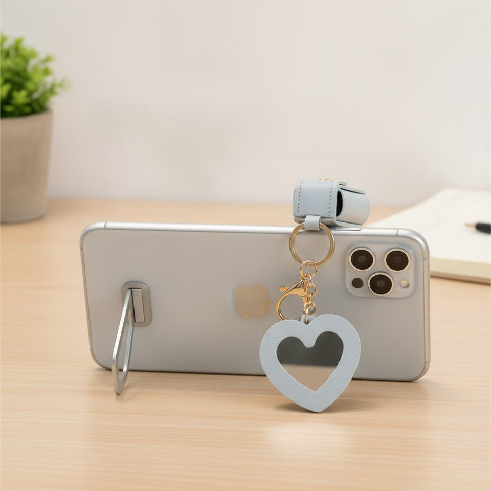 Heart Cutout Leather Keychain - Sky Blue