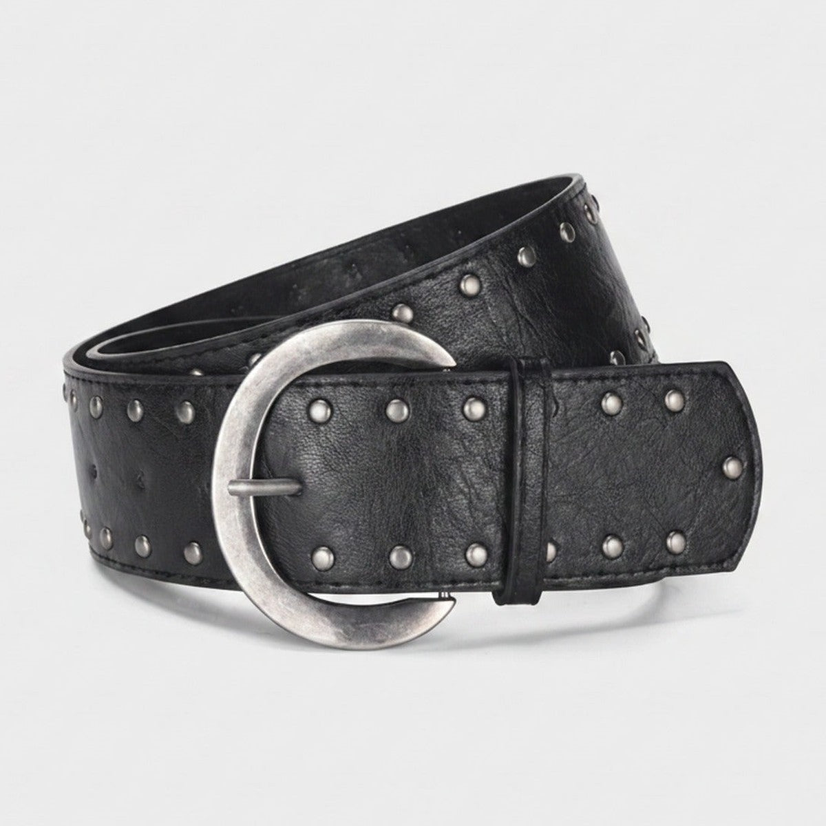 Black Leather Studded Circle Buckle Belt – scarves & belts (view 1)