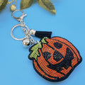 Rhinestone Pumpkin Skull Keychain Halloween Bag Charm Gift - Orange