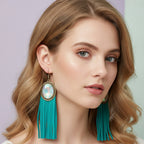 Opal Stone Tassel Dangle Earring - Teal