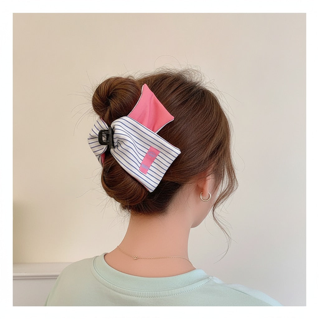 Striped Hair Claw Clip - Pink Stripe