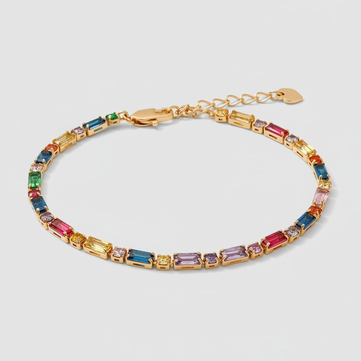 Colorful Rectangular Crystal Gemstone Chain Bracelet – jewelry (view 1)