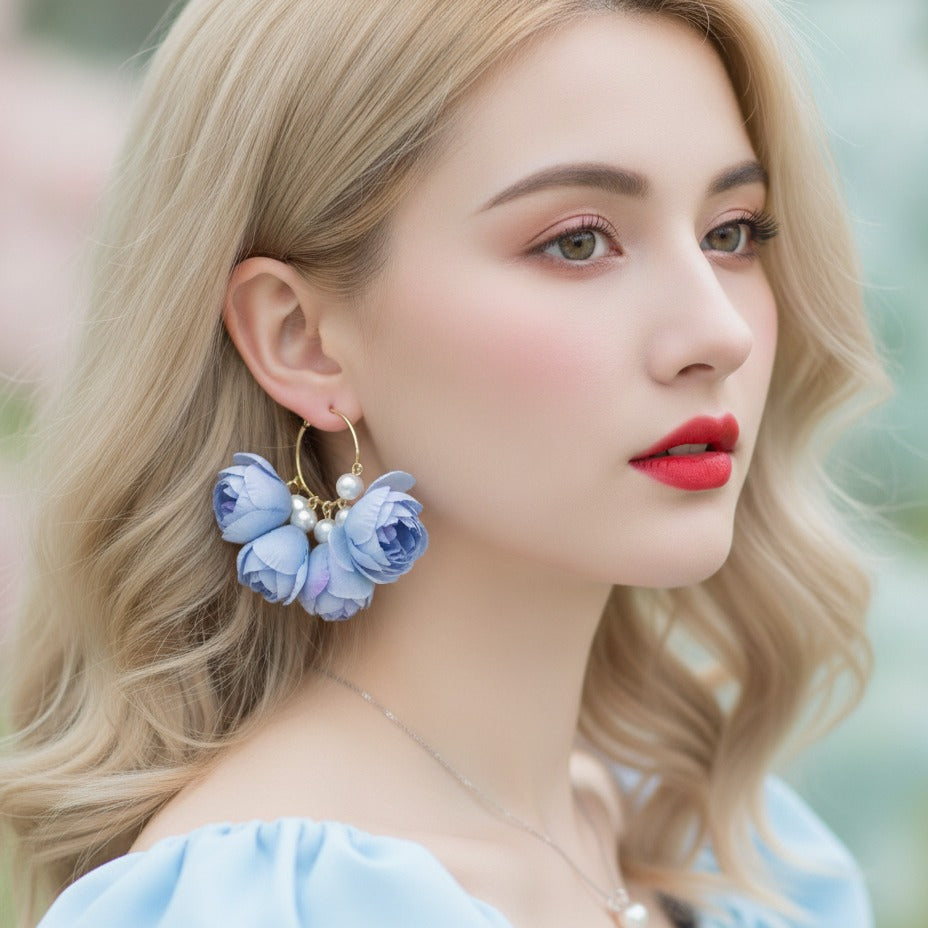 Pom Pom Petal Drop Earrings - Type 16