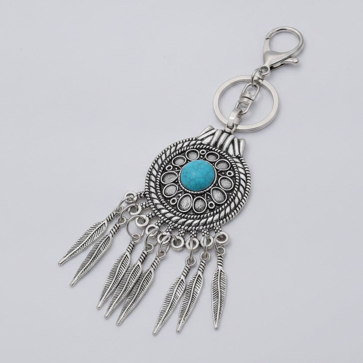 Turquoise Dreamcatcher Keychain - Silver