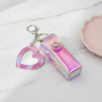 Holographic Heart Charm Keychain - Pink