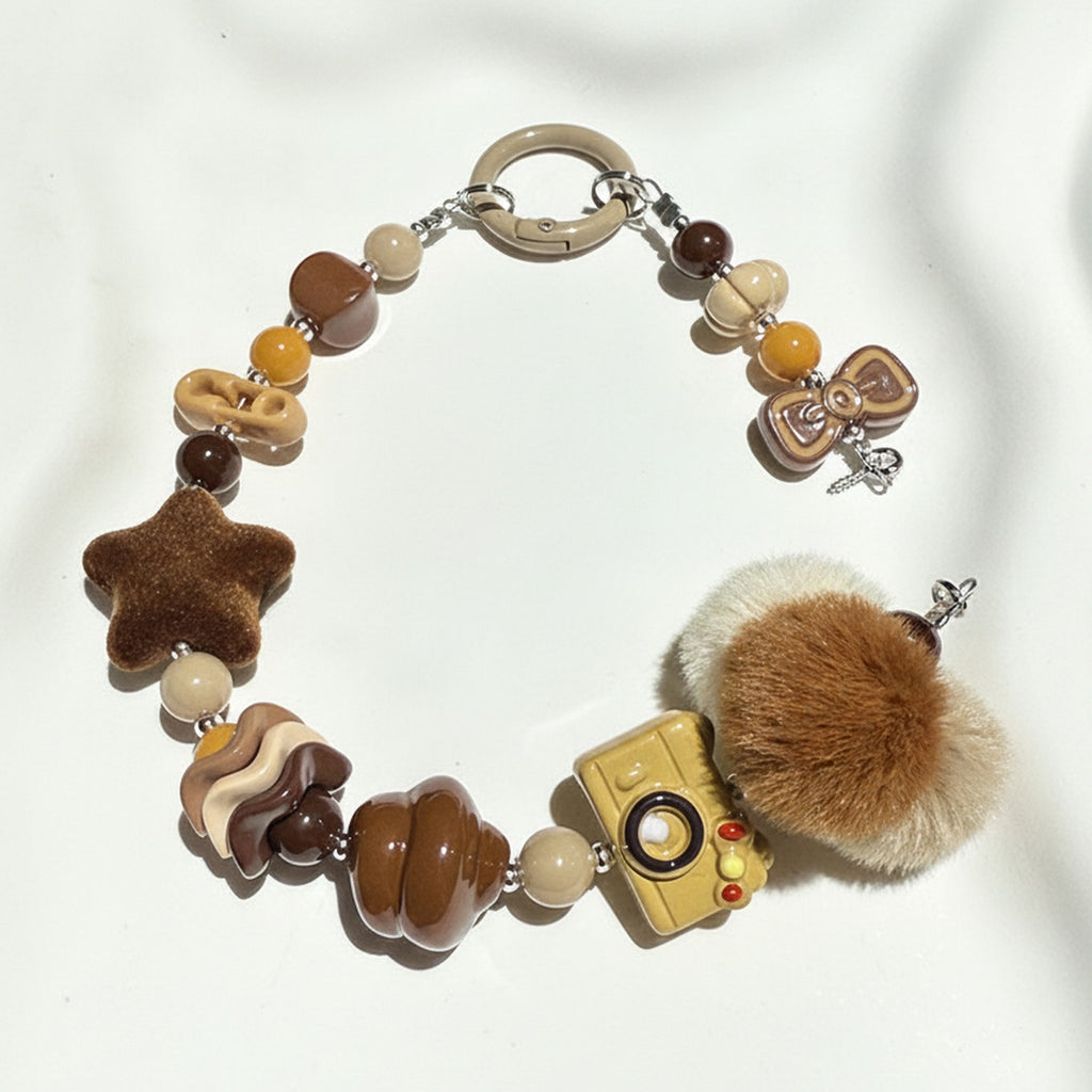 Dopamine Beaded Phone Charm Strap - Latte Brown – tech (view 1)