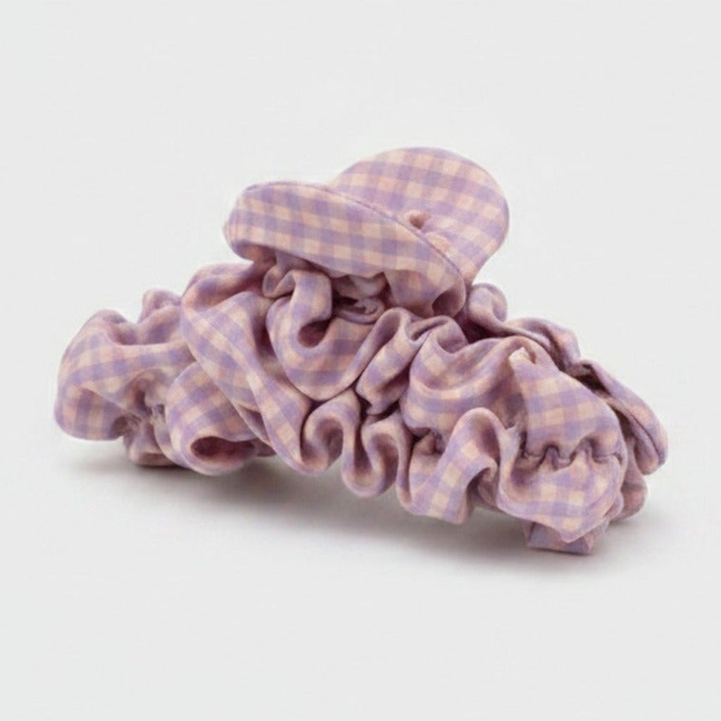 Ruched Hair Claw Clip - Pink Purple Plaid Claw Clip – hair accessories (view 1)