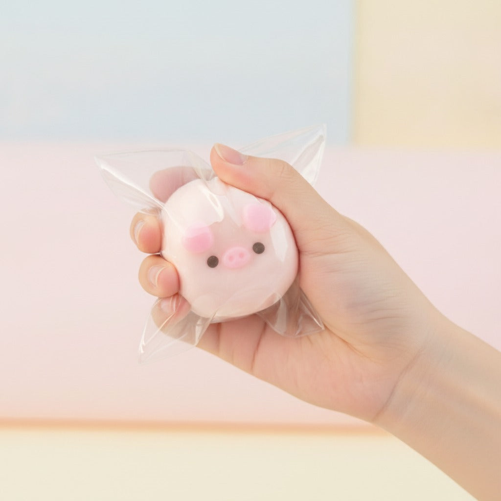 Mini Pig Squishy Buddy - Blush Pink - squeeze in hand