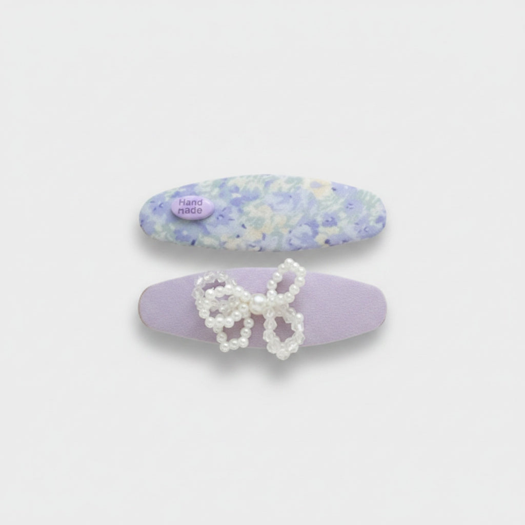 Watercolor Floral Pearl Hair Clip Set Purple Floral